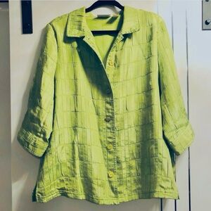 Plus 18 W Carroll Reed Classics Lime Green Satin Unlined Jacket/Over Blouse